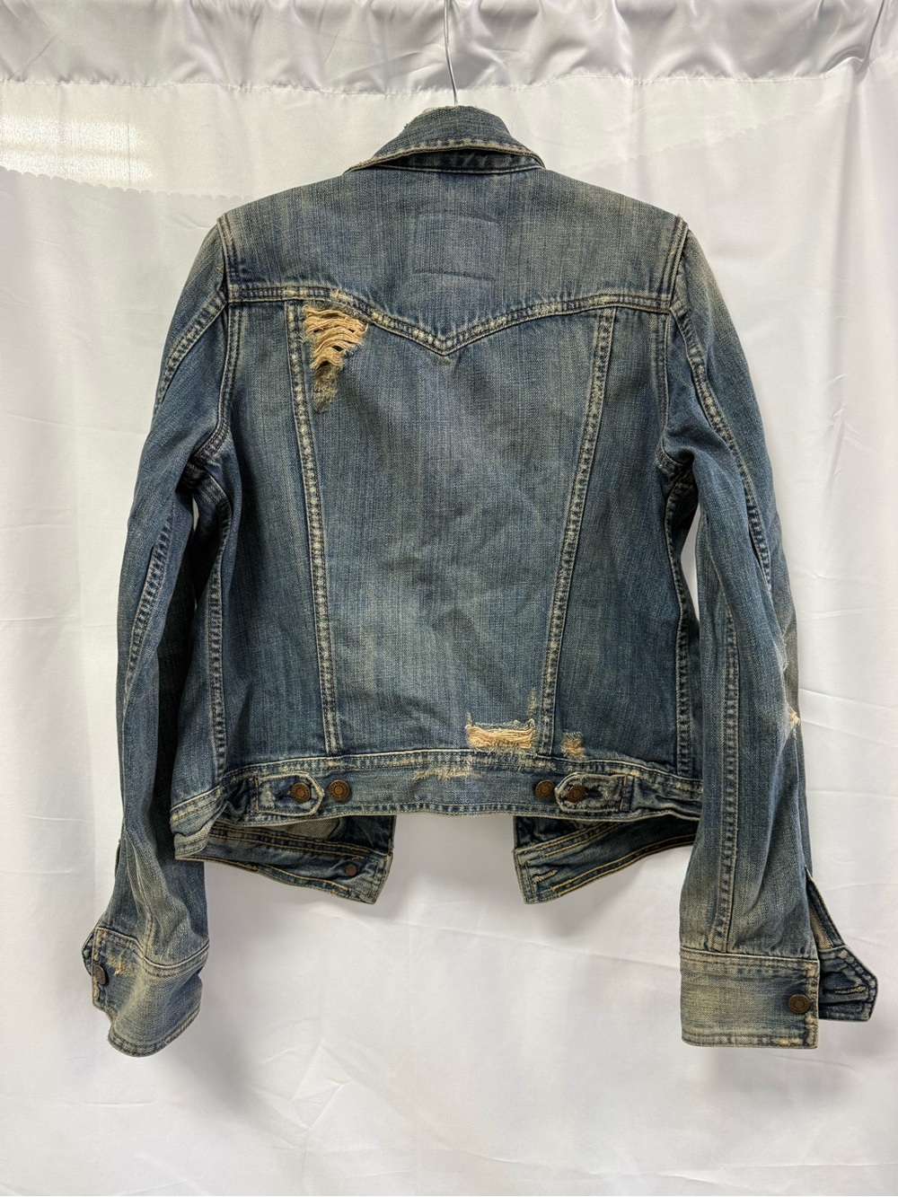 Vintage Y2K Abercrombie & Fitch distressed denim trucker jacket Juniors Large - Picture 7 of 7